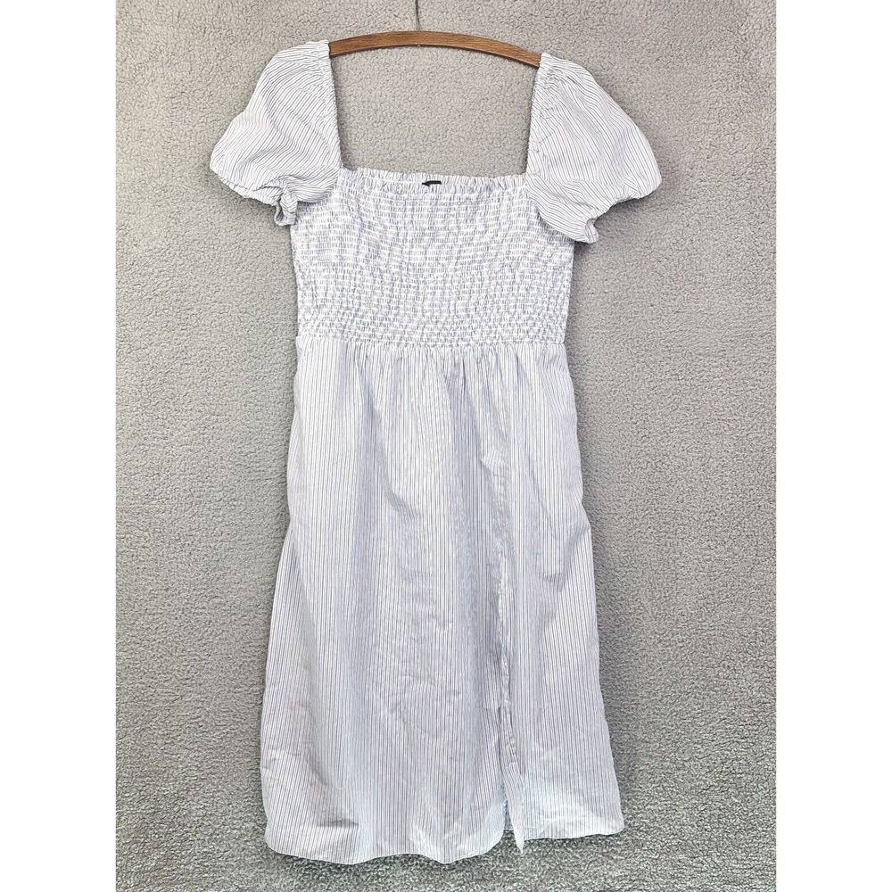 J.Crew Midi Dress XL‎ Blue Striped Smocked Cotton Coquette Milk Maid Cottagecore